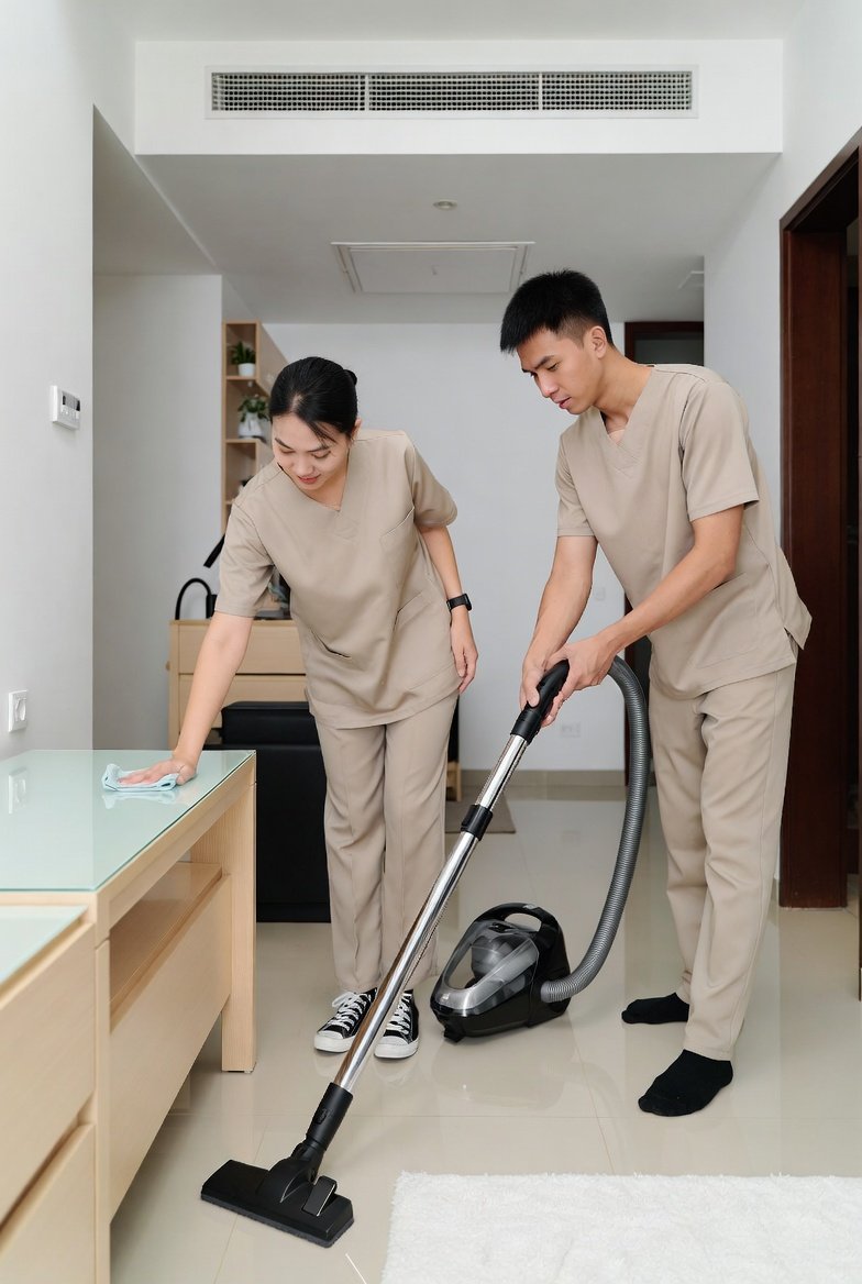 Singapore cleaner working to produce a spotless home result